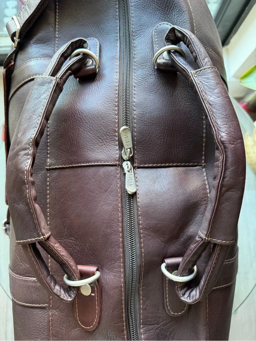 Piel Leather Burgundy Brown Genuine Leather Duffel Weekender Travel Bag